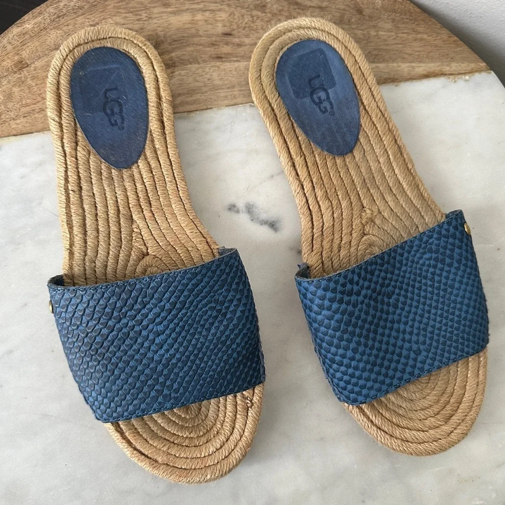 UGG Cherry Exotic Slip on espadrille sandals Slides size 8 Blue - Picture 8 of 8